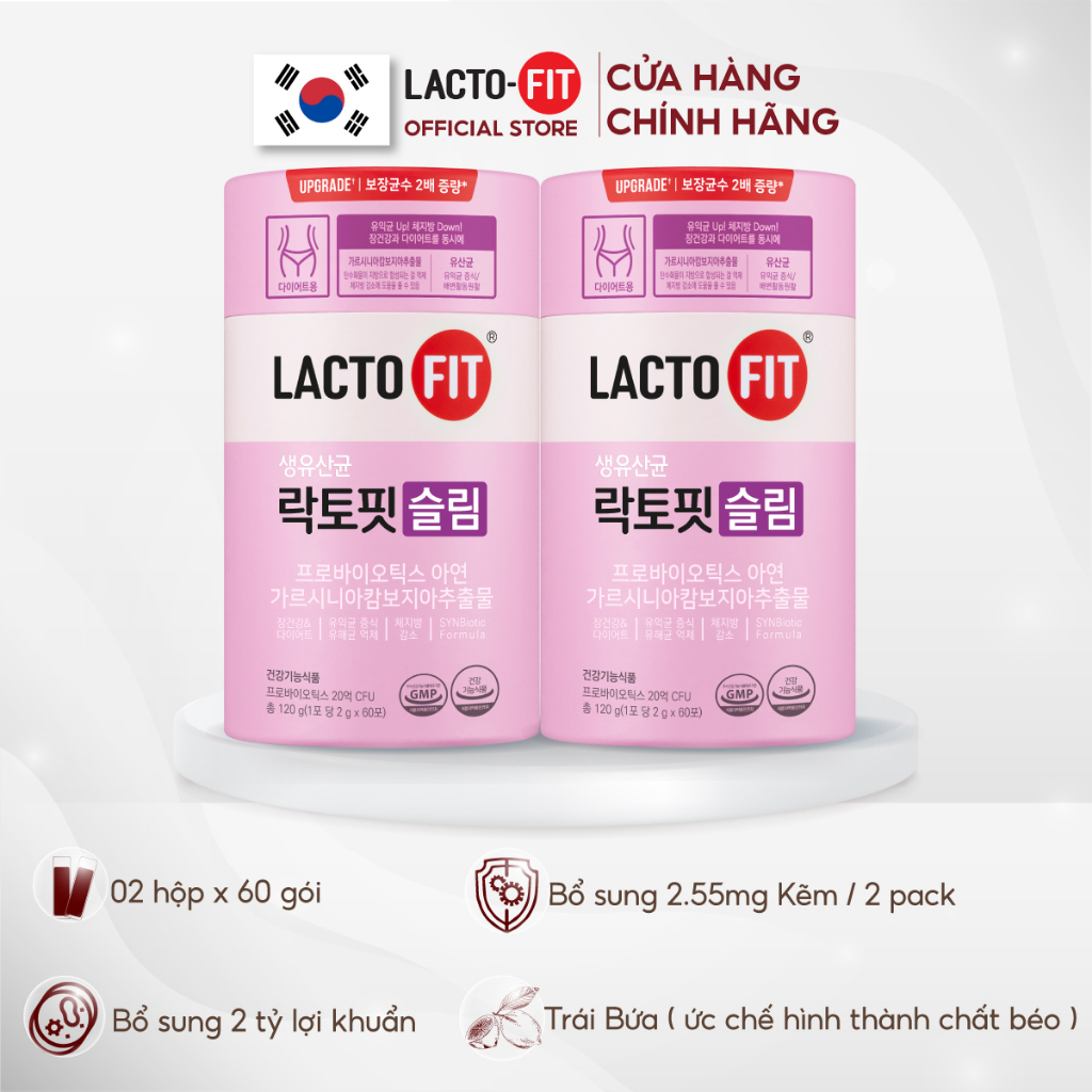 Combo 2 Hộp 60 Gói Men Vi Sinh LACTO-FIT SLIM Hỗ Trợ Đường Ruột Cho Người Ăn Kiêng (60 gói x 2g)