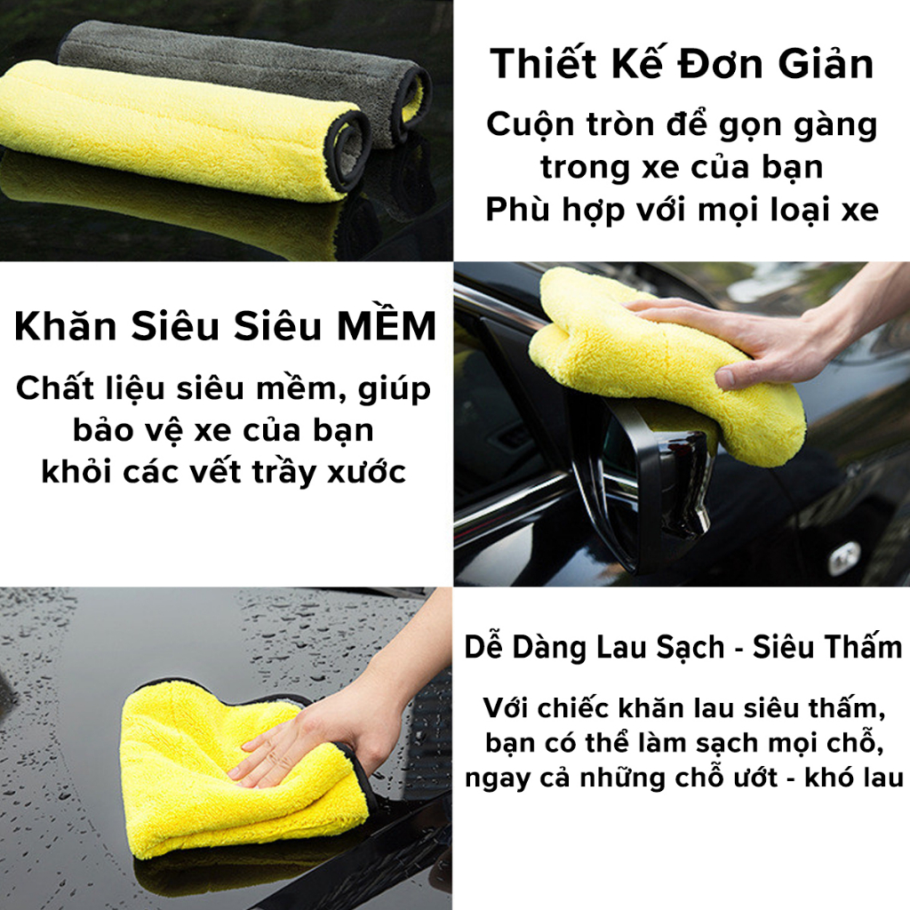 Khăn Lau Siêu To 30*60cm Siêu Thấm Khăn Lau Đa Năng Sợi Microfiber Siêu Dày Chuyên Dùng Cho Xe Ô Tô Xe Tải
