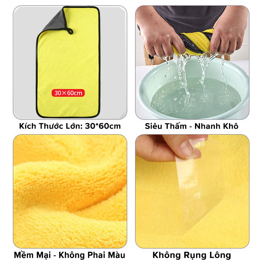 Khăn Lau Siêu To 30*60cm Siêu Thấm Khăn Lau Đa Năng Sợi Microfiber Siêu Dày Chuyên Dùng Cho Xe Ô Tô Xe Tải