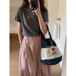 𝙎𝙤𝙢𝙢𝙖𝙞 áo polo dệt kim thêu ngựa leaves - áo len dệt kim cộc tay qccc