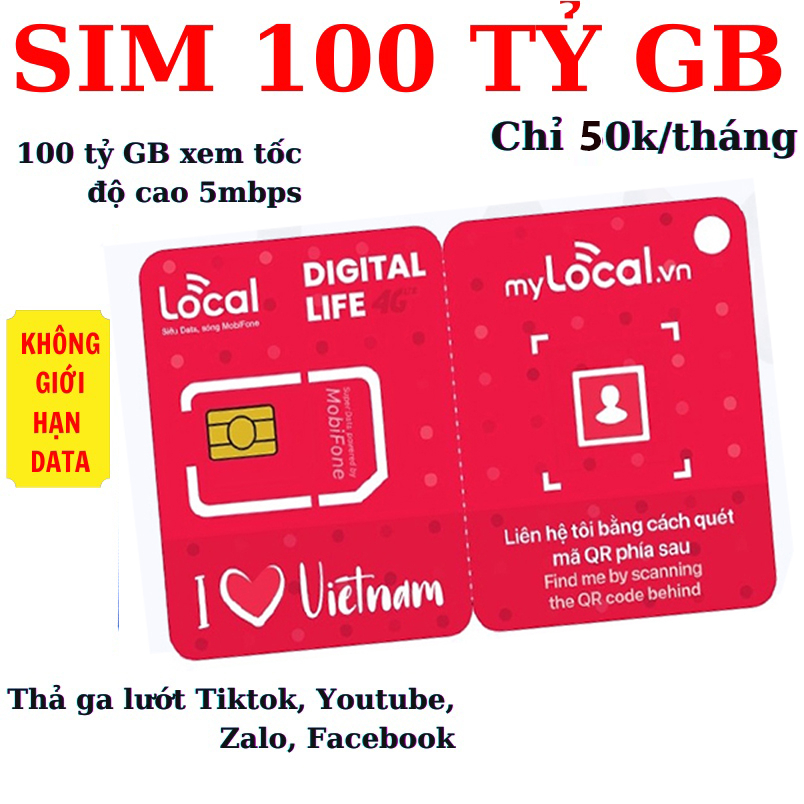 SIM MOBILE LOCAL A50 1 TỶ GB SỬ DỤNG MAX DATA + FREE NGHE GỌI THẢ GA CẢ THÁNG