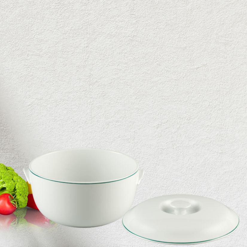 Thố Chưng Yến, Hũ Chưng Yến Sứ Minh Long 15 cm + nắp - Jasmime- Chỉ Xanh Lá