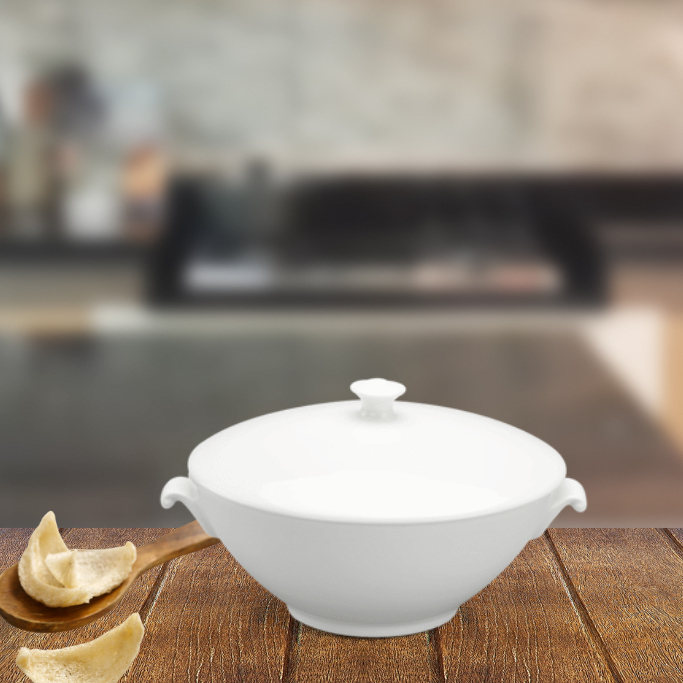 Thố Chưng Yến, Hũ Chưng Yến Sứ Minh Long 1.0 L + nắp -  Daisy Ly's - Trắng Ngà