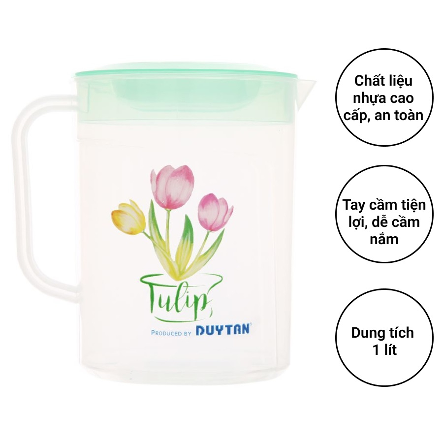 Ca Tulip nhựa DUY TÂN 1 lít (14 x 10.5 x 14.2 cm) - 02959 - Giao màu ngẫu nhiên