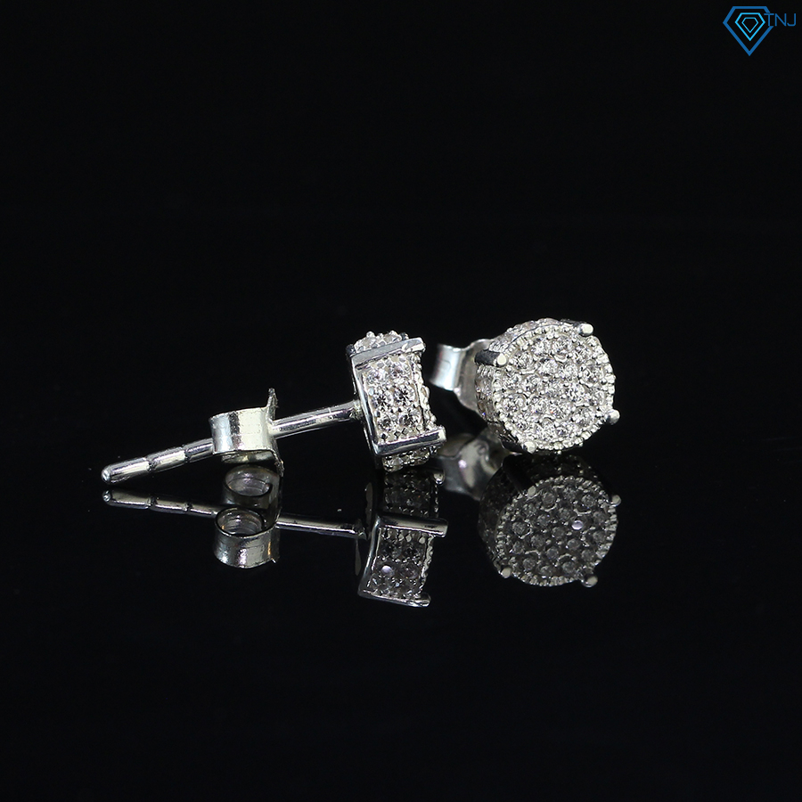 Khuyên tai nam bạc mặt tròn đính đá lấp lánh, phong cách cá tính BTA0069 - Trang Sức TNJ