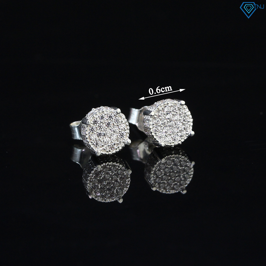 Khuyên tai nam bạc mặt tròn đính đá lấp lánh, phong cách cá tính BTA0069 - Trang Sức TNJ