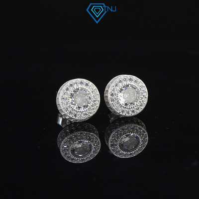 Khuyên tai bạc 925 nam nụ tròn 1cm đính đá cá tính phong cách Hiphop BTA0070 - Trang Sức TNJ