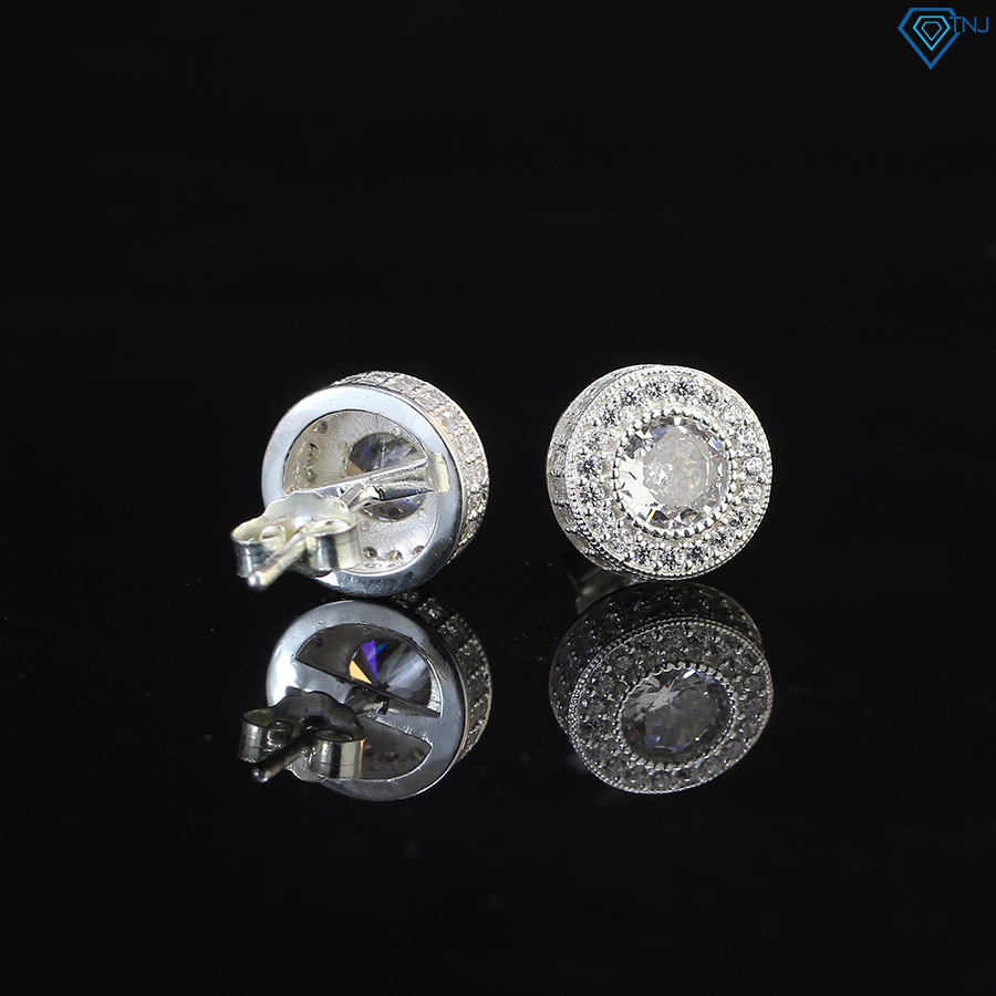 Khuyên tai bạc 925 nam nụ tròn 1cm đính đá cá tính phong cách Hiphop BTA0070 - Trang Sức TNJ