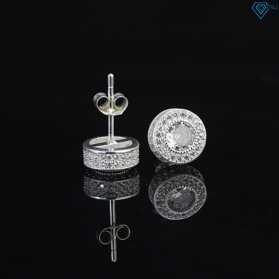 Khuyên tai bạc 925 nam nụ tròn 1cm đính đá cá tính phong cách Hiphop BTA0070 - Trang Sức TNJ