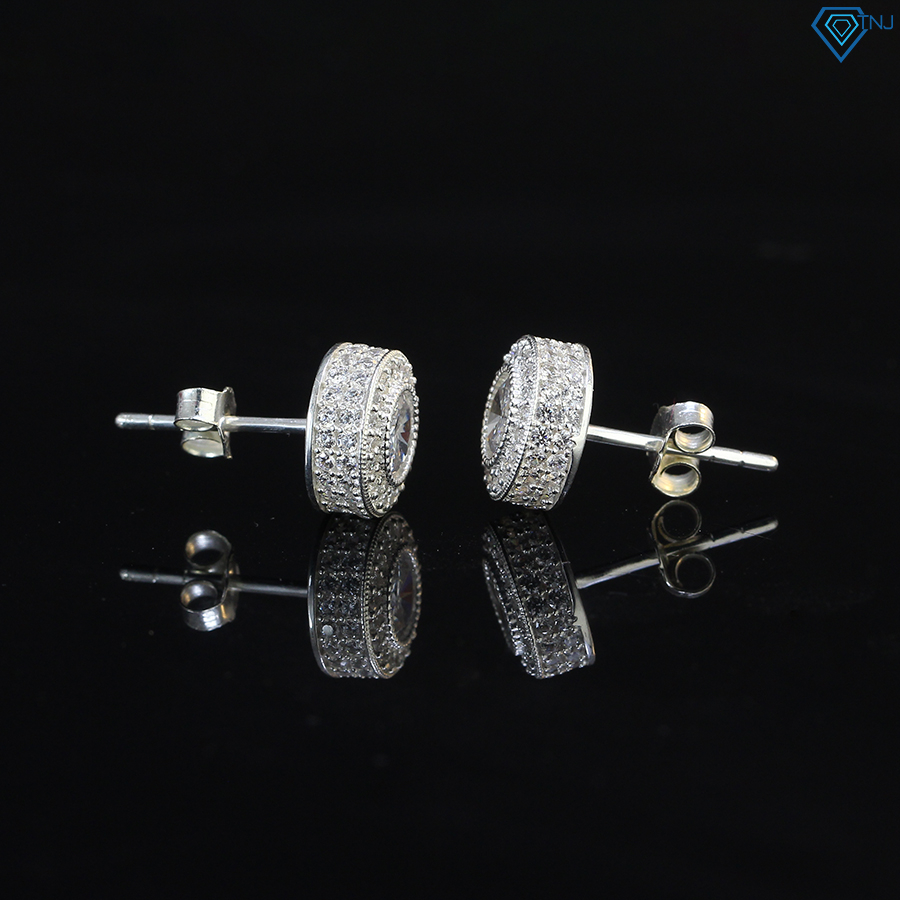Khuyên tai bạc 925 nam nụ tròn 1cm đính đá cá tính phong cách Hiphop BTA0070 - Trang Sức TNJ