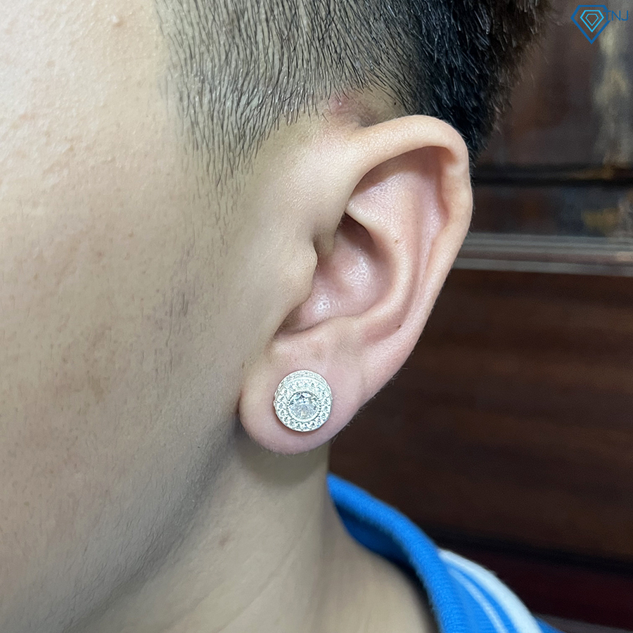 Khuyên tai bạc 925 nam nụ tròn 1cm đính đá cá tính phong cách Hiphop BTA0070 - Trang Sức TNJ