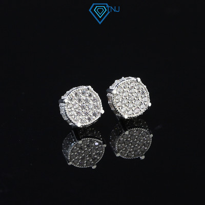 Khuyên tai bạc nam mặt tròn đính đá cá tính bản 9mm cao cấp BTA0074 - Trang Sức TNJ