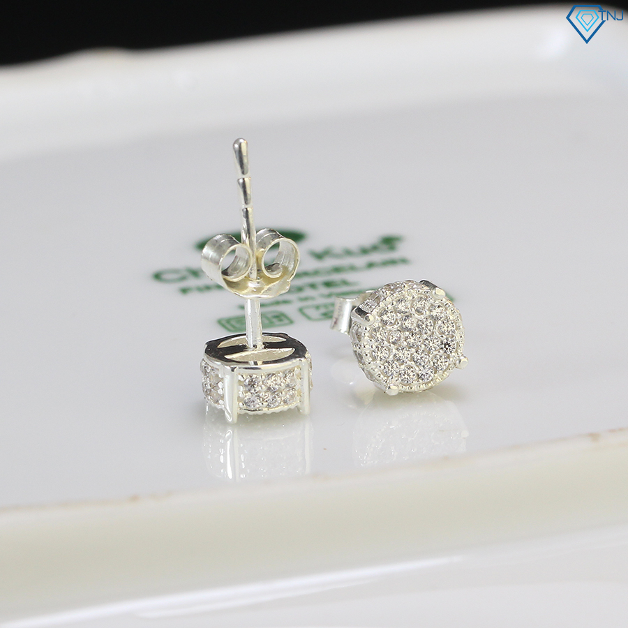 Khuyên tai nam bạc mặt tròn đính đá lấp lánh, phong cách cá tính BTA0069 - Trang Sức TNJ