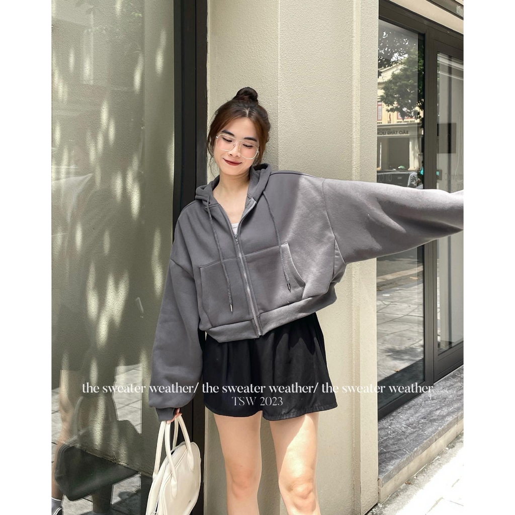 Áo khoác croptop nỉ bông kéo khoá - 247store.vn - Aokhoacni003_P6K9