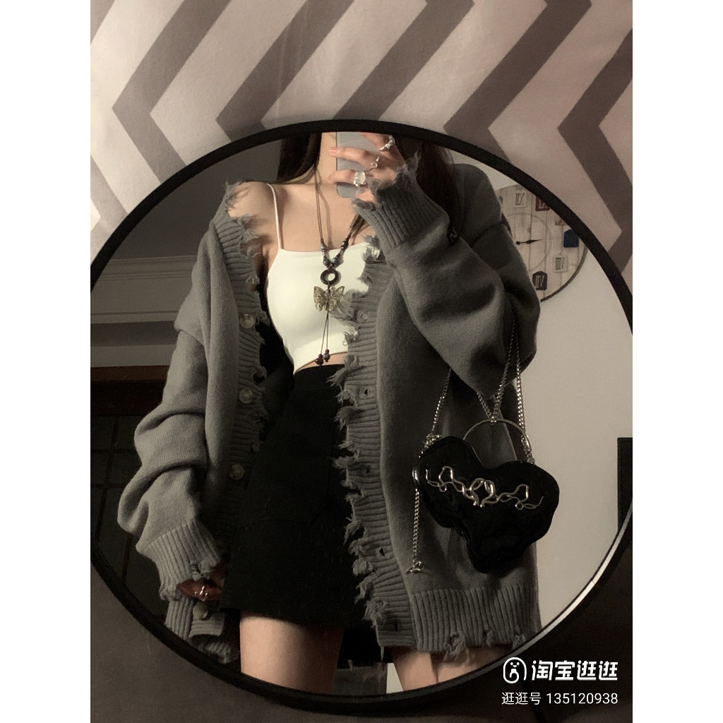 Áo cardigan len rách tag đen 3 màu hàng QC