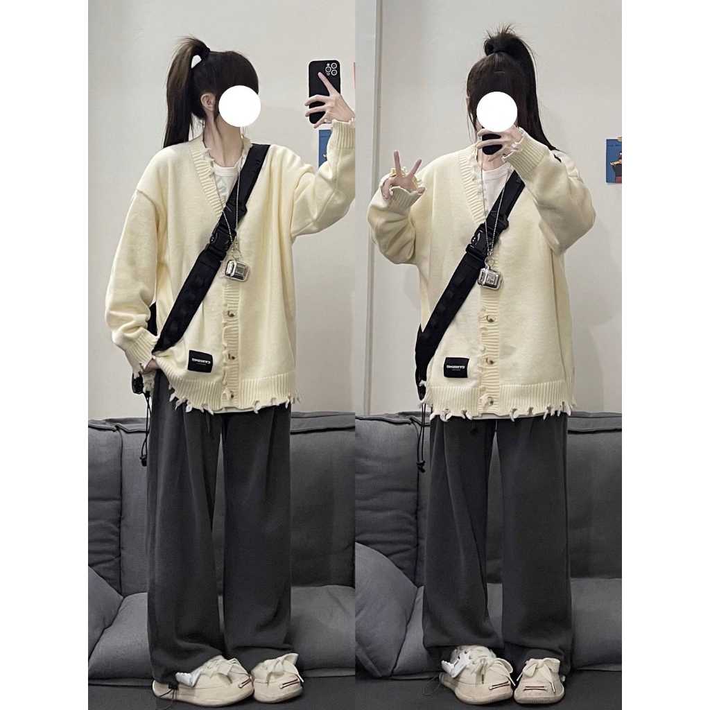 Áo cardigan len rách tag đen 3 màu hàng QC