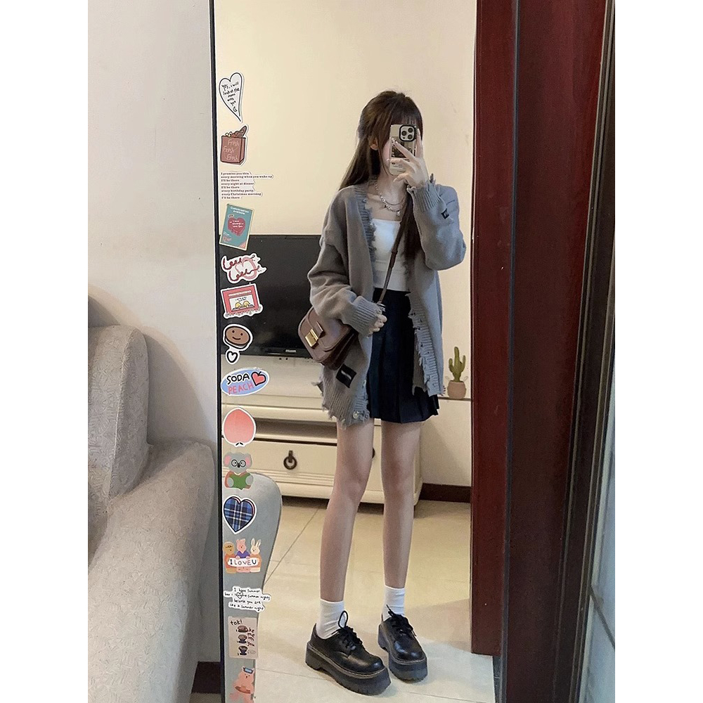 Áo cardigan len rách tag đen 3 màu hàng QC