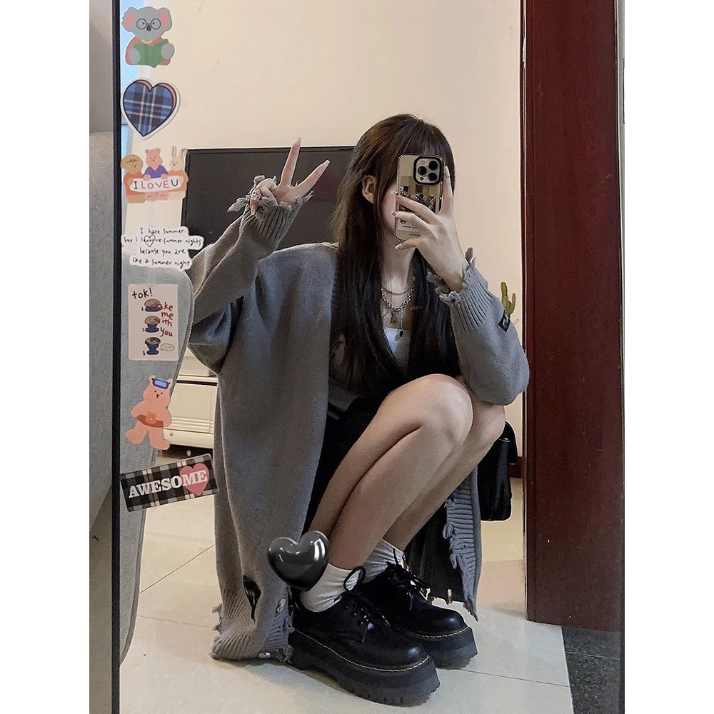 Áo cardigan len rách tag đen 3 màu hàng QC
