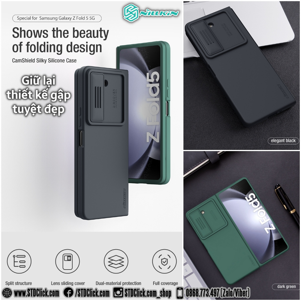 ỐP LƯNG SAMSUNG GALAXY Z FOLD 5 5G NILLKIN CAMSHIELD SILKY SILICON BẢO VỆ CAMERA CHÍNH HÃNG