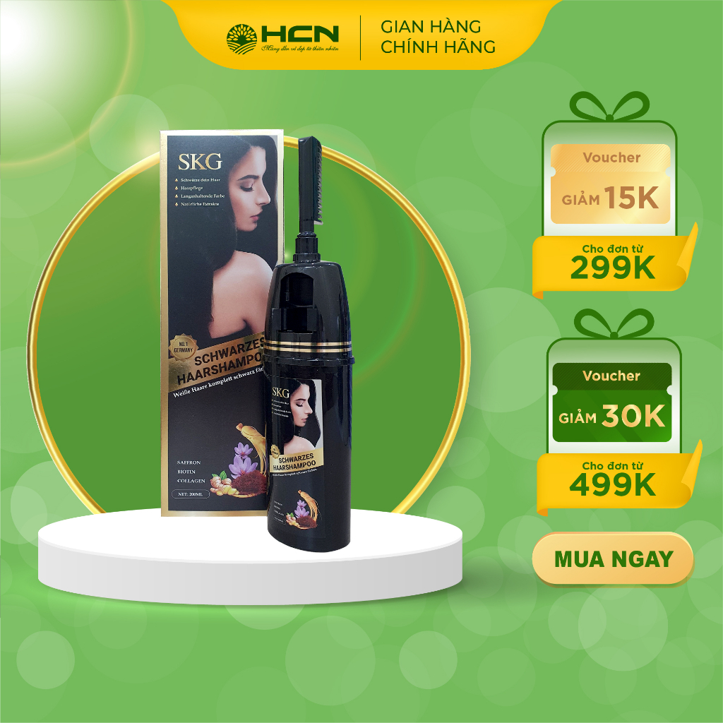 Dầu Gội Phủ Bạc SKG Chiết Xuất Thảo Dược Thiên Nhiên, An Toàn Lành Tính Cho Tóc Bạc 2 Màu Nâu - Đen Chai 200ml