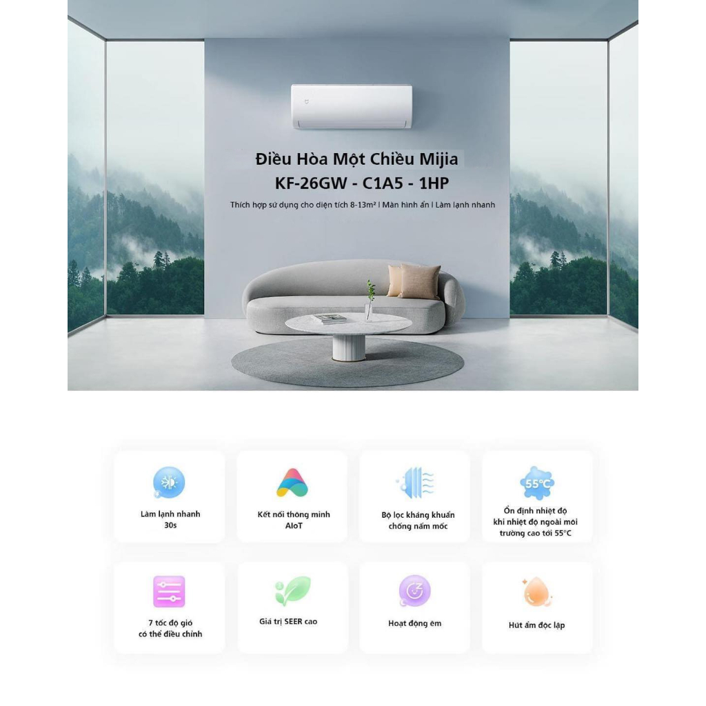 Điều hòa 1 chiều Xiaomi KFR - 26GW/C1A5 (9000 BTU) 1HP / Điều hoà 2 chiều Xiaomi Mijia V1A1 KFR-26W/