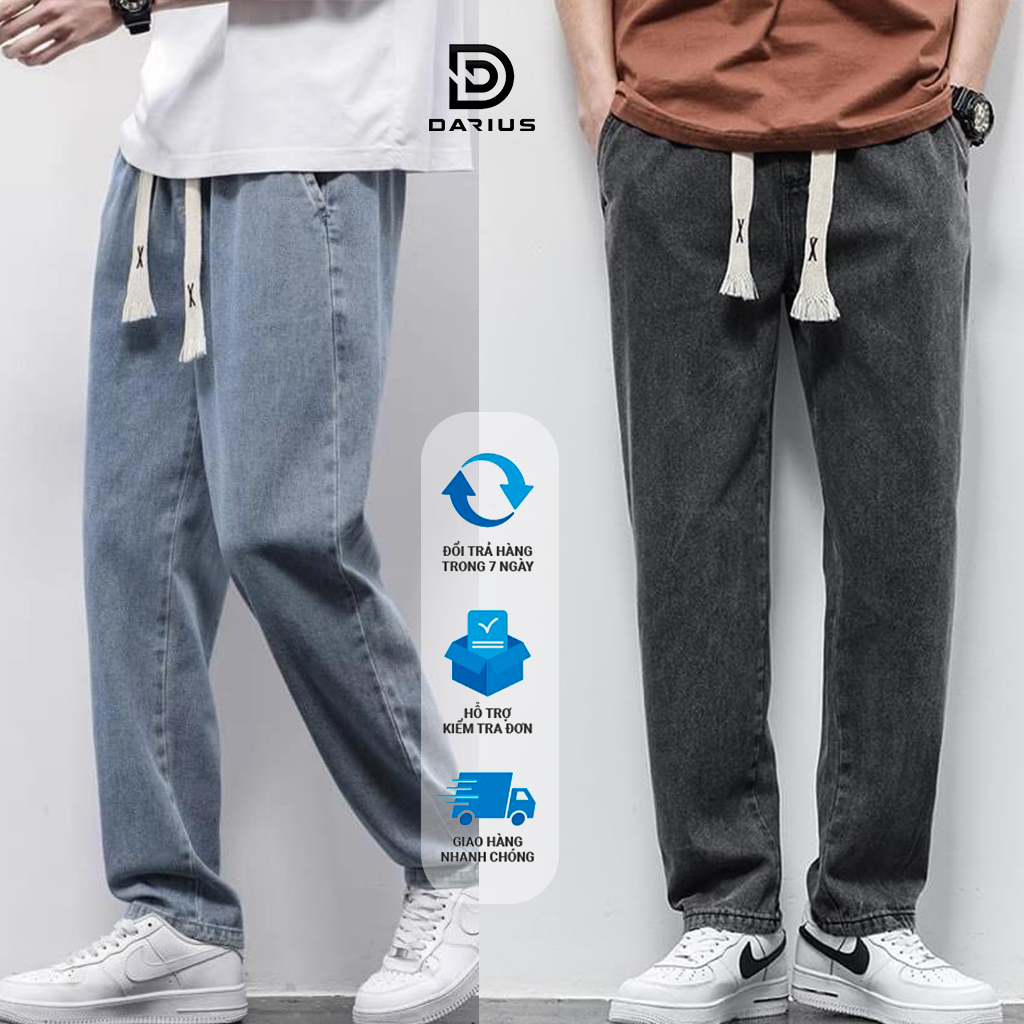 Quần bò jean baggy cạp chun dây rút Avocado, Quần jean nam ống rộng suông bigsize cao cấp