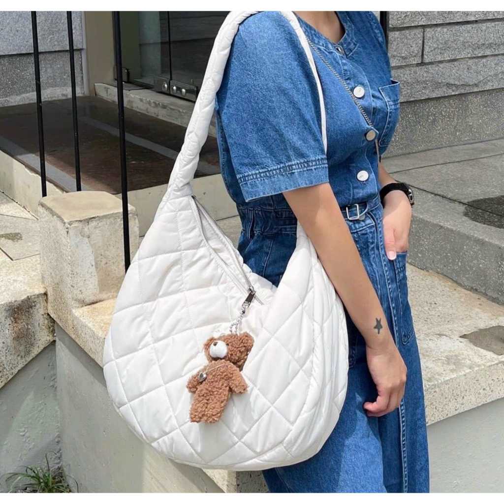 Túi m lb Hobo vải dù chống thấm nước hoạ tiết ô chần trám