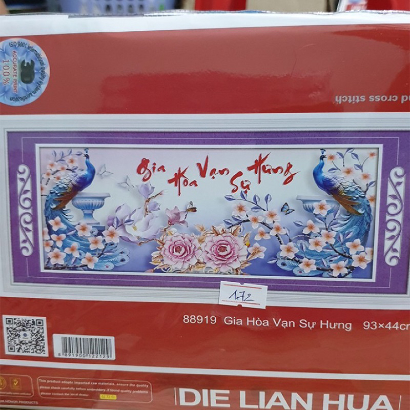 Tranh Thêu Chữ Thâp Gia Hòa Vạn Sự Hưng DLH>88919>93x44cm> chưa thêu