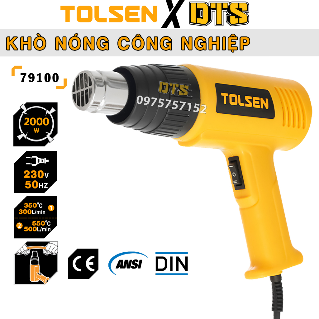Máy khò nhiệt TOLSEN | Máy khò màng co 2000W, full phụ kiện dùng để dán decal, phim cách nhiệt ô tô xe máy, khò hơi nóng