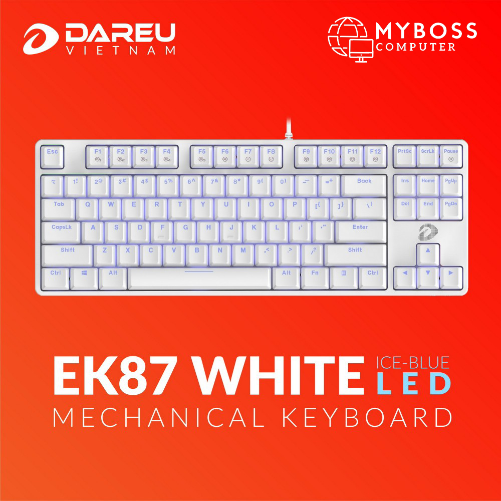 Bàn Phím Cơ Gaming DareU EK87 WHITE ICE-BLUE LED - Chính Hãng BH 24 Tháng