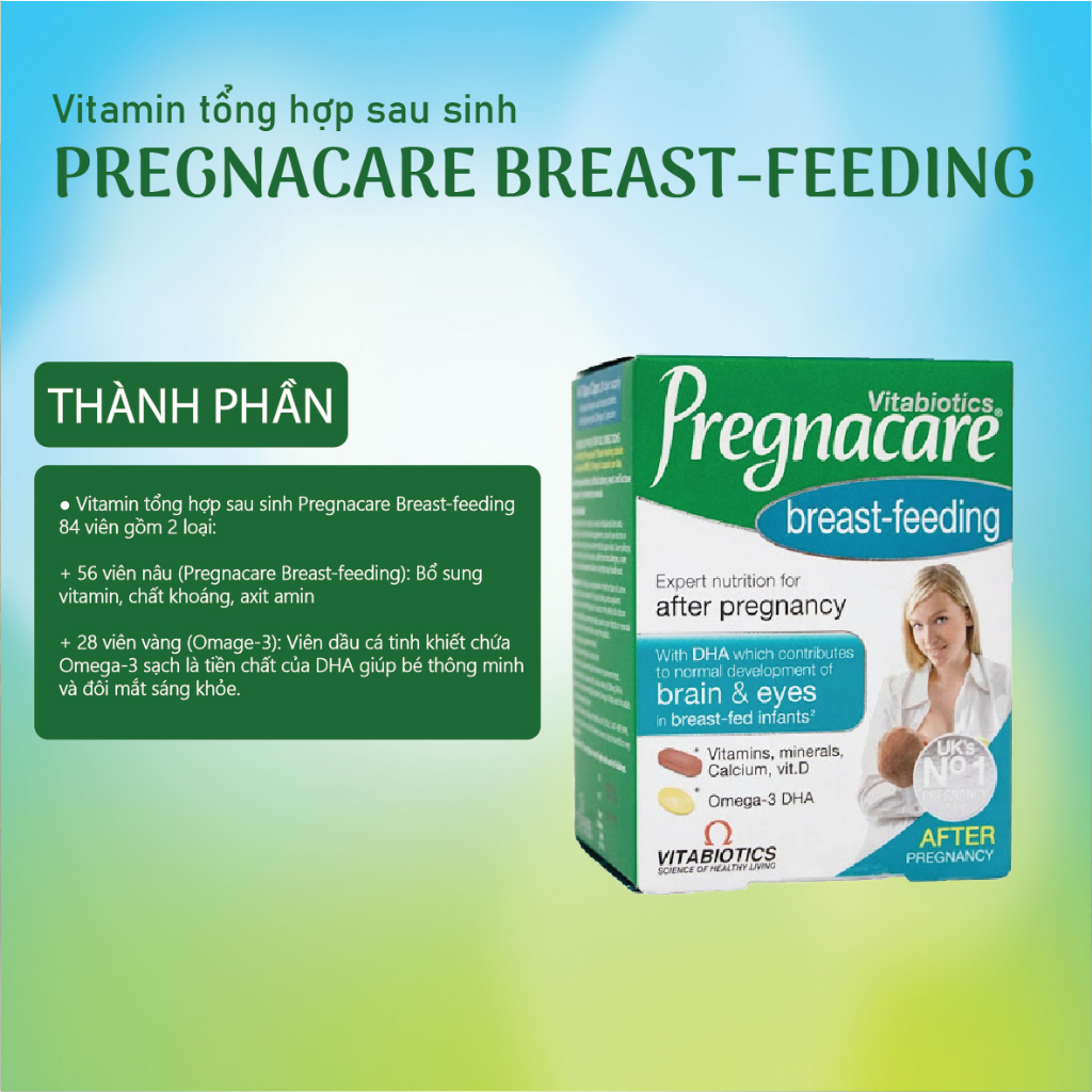 Combo lợi sữa cho mẹ sau sinh Pregnacare Breastfeeding , Canxi Bioisland bổ sung canxi , DHA và các vitamin cho mẹ