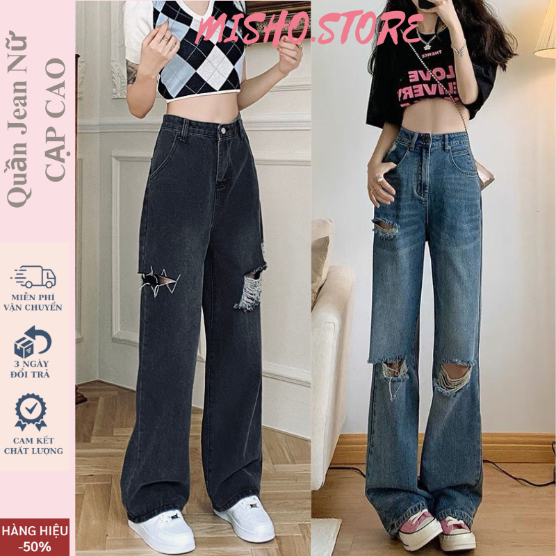 Quần Jean nữ màu vitager ống rộng MISHO , quần bò jeans nữ from rộng phong cách RETRO Ulzzang 2023