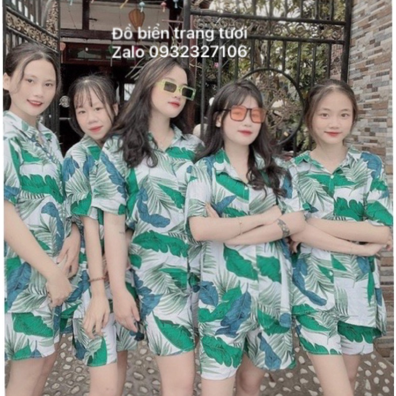 BỘ LANH ĐI BIỂN MẪU LÁ XANH CHO NHÓM GIA ĐÌNH , ĐẦM NỮ ĐI BIỂN
