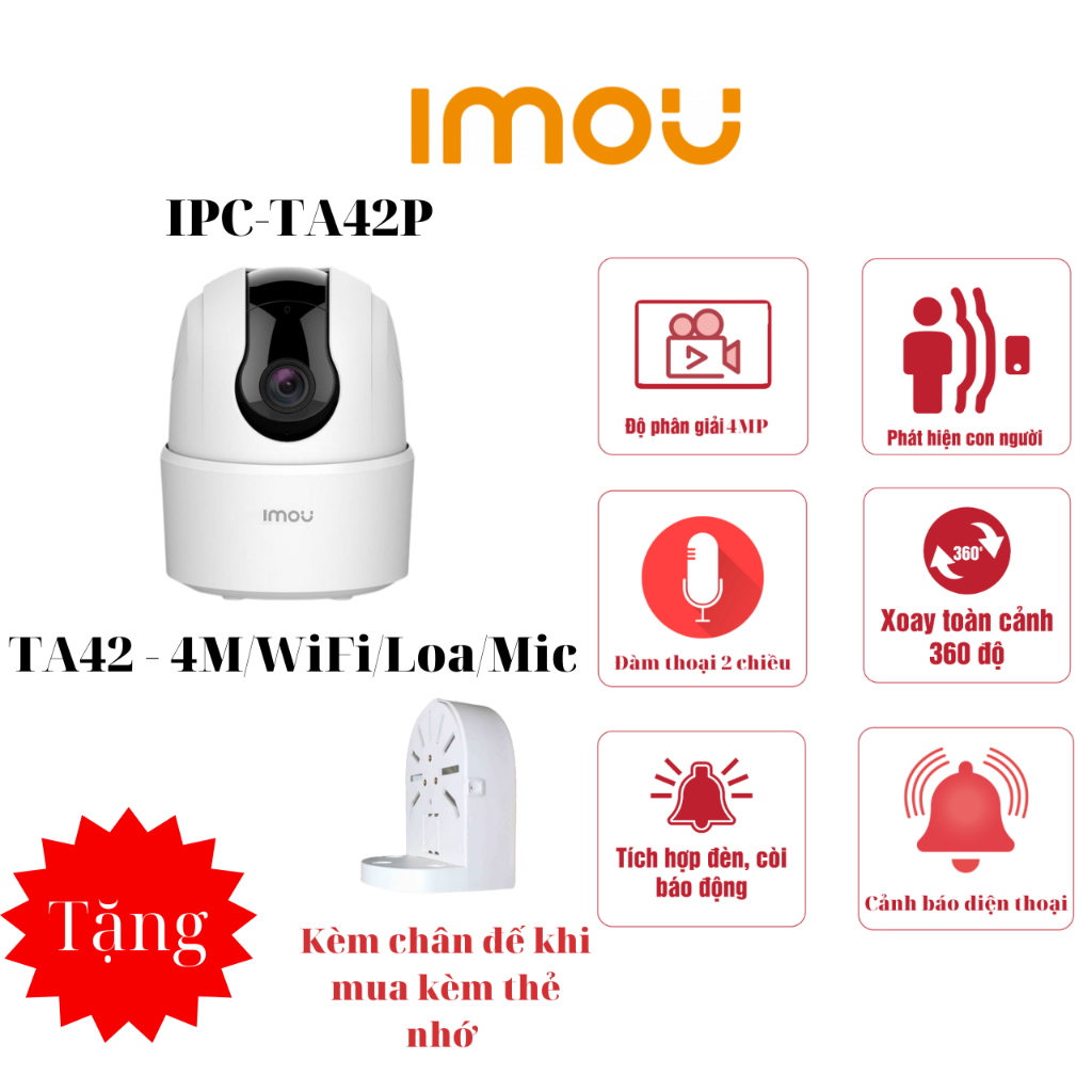 Camera Wifi trong nhà IMOU| ITVPlus Ranger 2C 4MP-B| Quay 355| Đàm thoại 2 chiều| Chip H265- IPC-TA42P