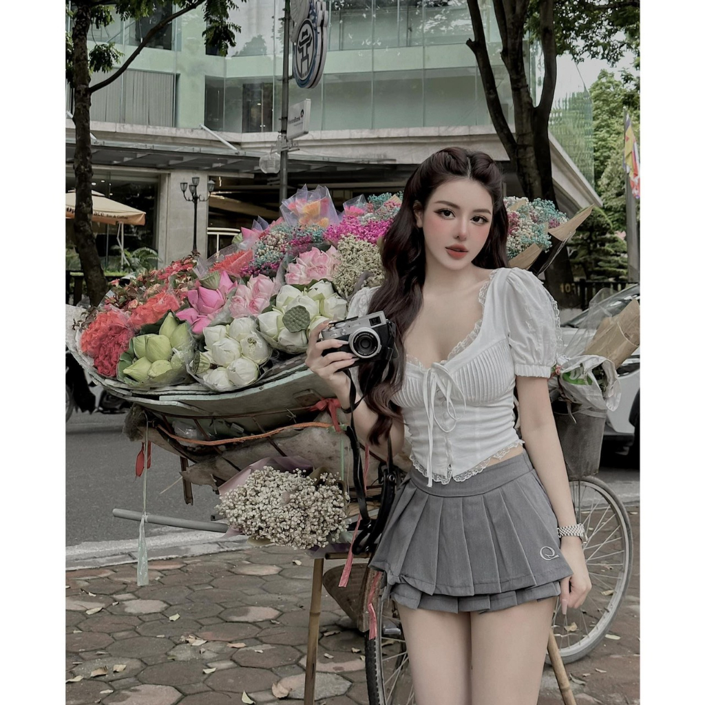 Set váy nữ kèm áo ren cài nút | Set váy nữ thiết kế sang trọng | Set váy đi chơi