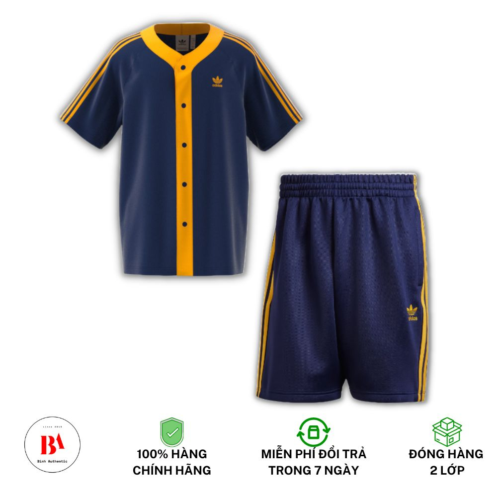 Chính Hãng Bộ đồ Adidas Áo Bóng Chày Ngắn Tay v Quần ngắn Adidas Adicolor Classics Navy Vàng