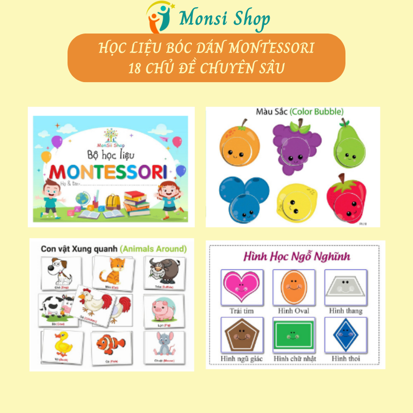 Học Liệu Bóc Dán 18 Chủ Đề Đa Dạng Montessori Cho Bé Từ 0-3 Tuổi - [Matching Book]