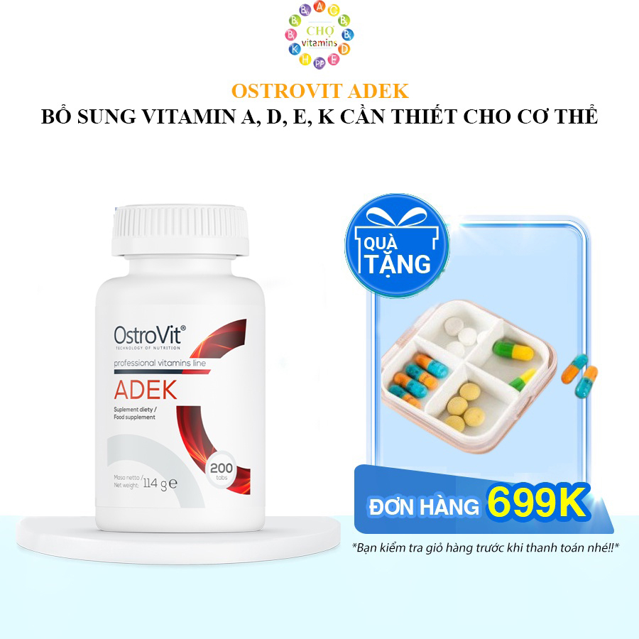 OSTROVIT ADEK - Viên Uống Bổ Sung Vitamin A, D, E, K Tốt Cho Mắt, Da, Tim Mạch, Xương Khớp Chắc Khoẻ (200 Viên)