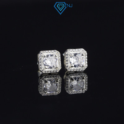 Khuyên tai nam mặt vuông đính đá tròn lấp lánh thời trang, bông tai cao cấp S925 tinh tế lịch lãm BTA0080 - TNJ JEWELRY