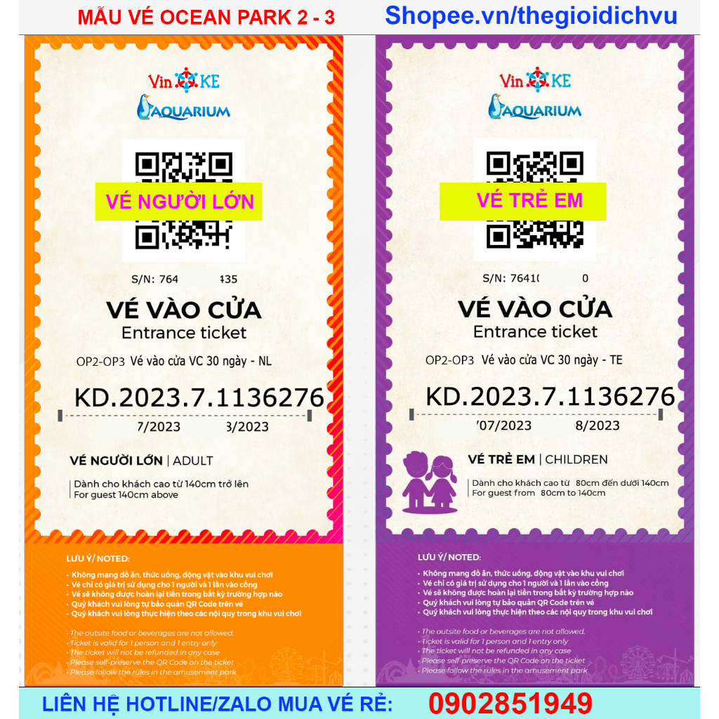 Hà Nội [E-Voucher] Vinwonder Ocean Park 3 vé vào cổng vui chơi ở phía đông Hà Nội