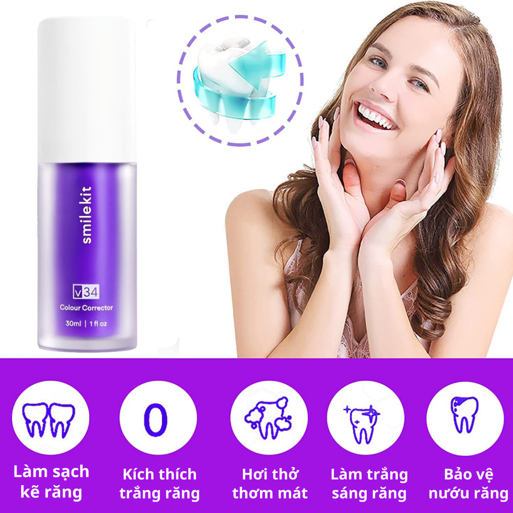 Tinh chất trắng răng SMILEKIT V34, Serum trắng răng giúp trắng răng tự nhiên, an toàn, không gây ê buốt cho răng
