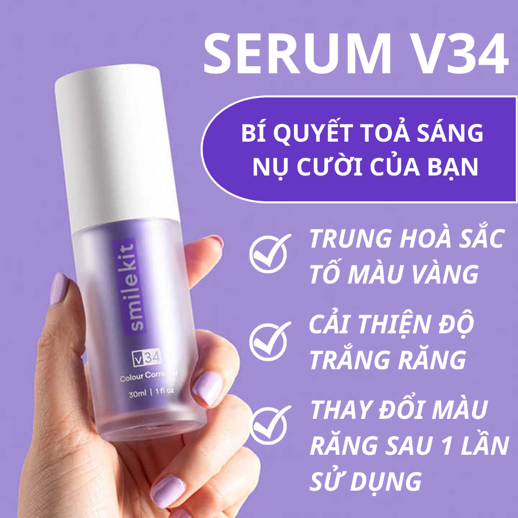 Tinh chất trắng răng SMILEKIT V34, Serum trắng răng giúp trắng răng tự nhiên, an toàn, không gây ê buốt cho răng