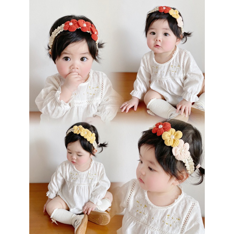 Turban/băng đô ren hoa nỉ cho bé từ 2-12 tháng