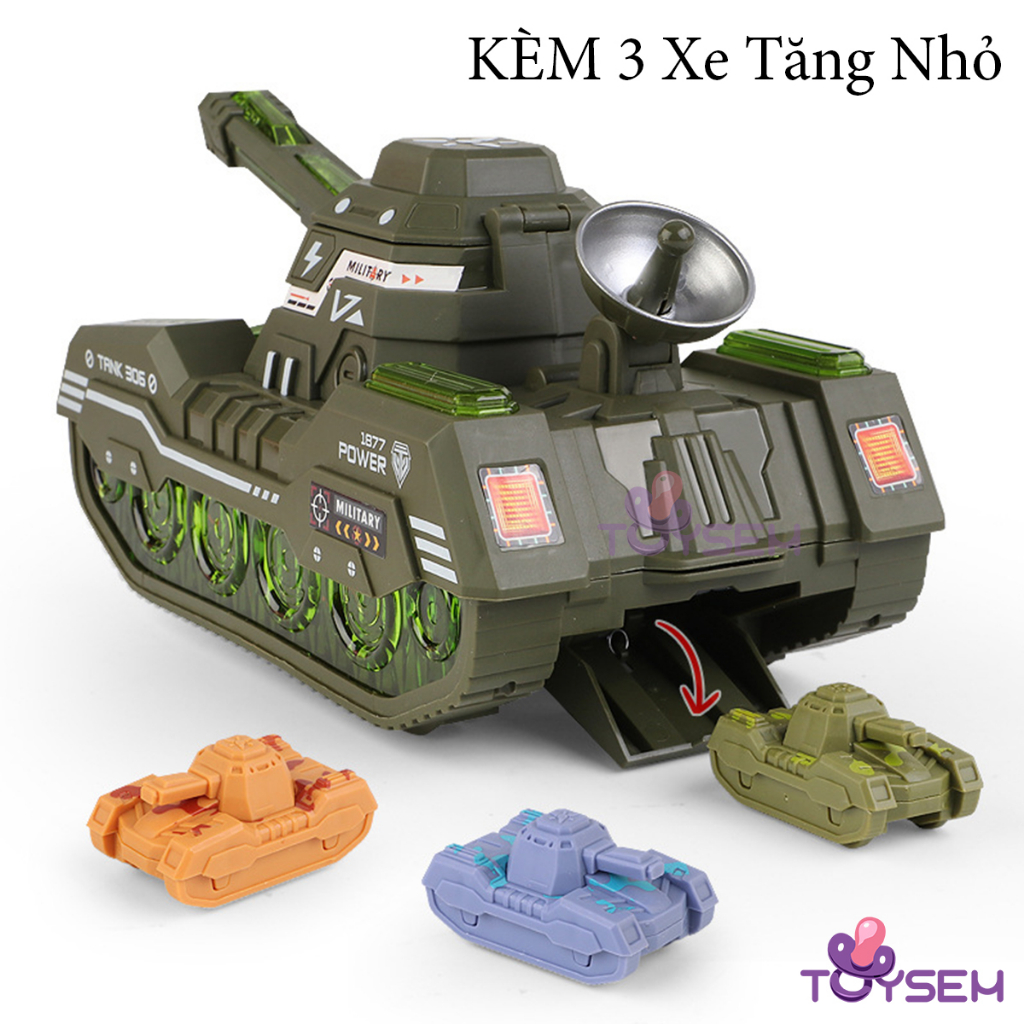 Đồ chơi xe tăng có đèn và nhạc tránh vật cản kèm theo 3 chiếc xe tăng nhỏ - Quà tặng sinh nhật cho bé