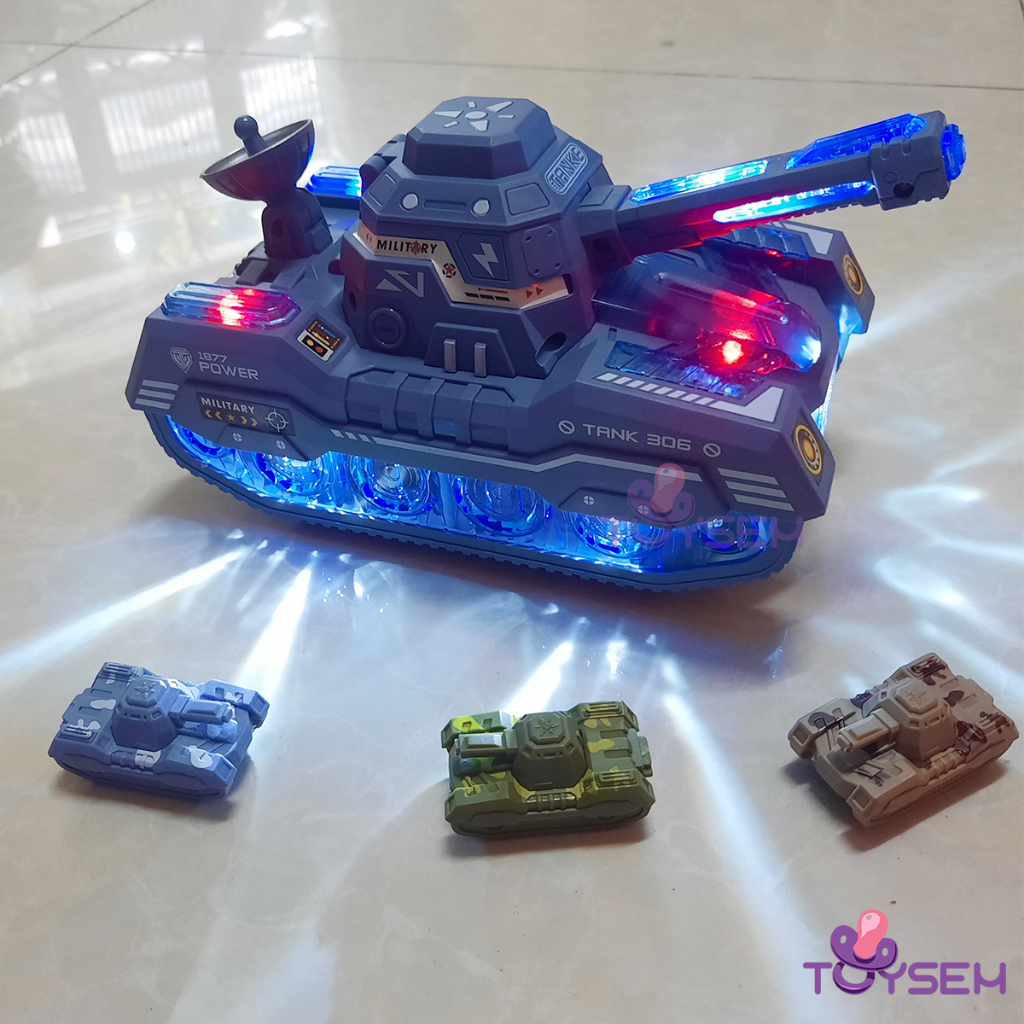 Đồ chơi xe tăng có đèn và nhạc tránh vật cản kèm theo 3 chiếc xe tăng nhỏ - Quà tặng sinh nhật cho bé