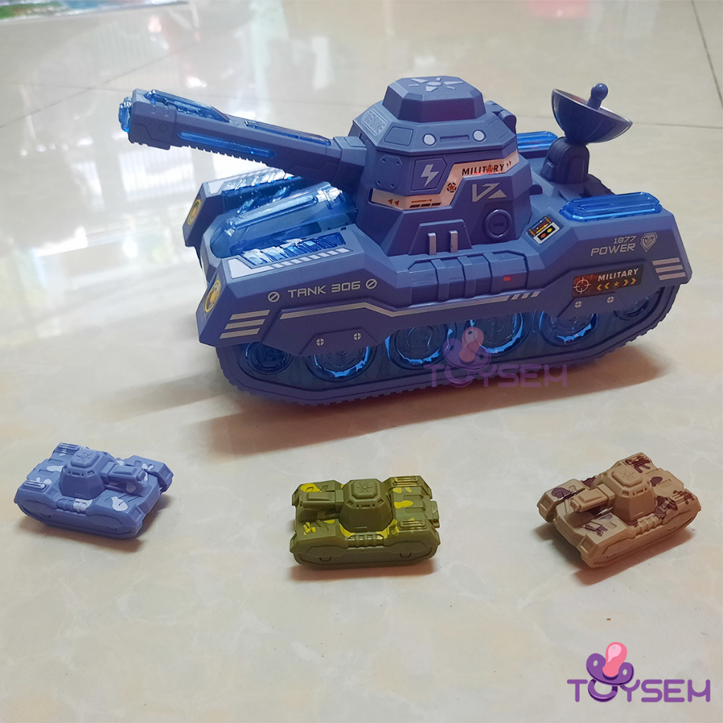 Đồ chơi xe tăng có đèn và nhạc tránh vật cản kèm theo 3 chiếc xe tăng nhỏ - Quà tặng sinh nhật cho bé