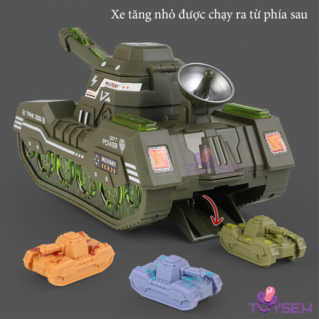 Đồ chơi xe tăng có đèn và nhạc tránh vật cản kèm theo 3 chiếc xe tăng nhỏ - Quà tặng sinh nhật cho bé