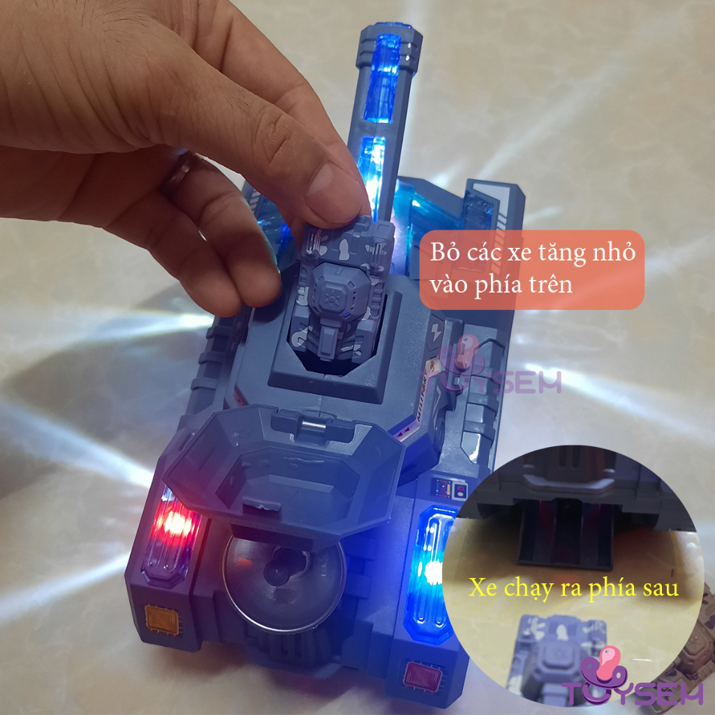 Đồ chơi xe tăng có đèn và nhạc tránh vật cản kèm theo 3 chiếc xe tăng nhỏ - Quà tặng sinh nhật cho bé