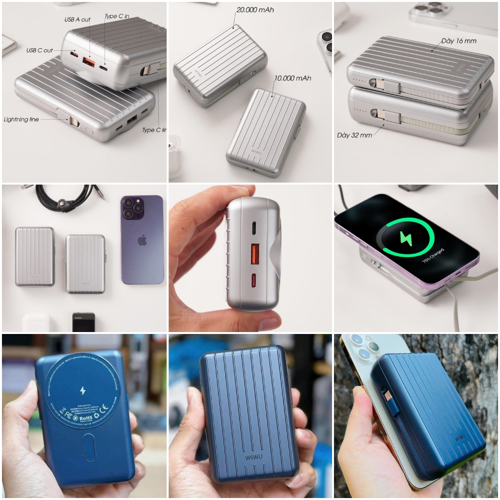 PIN SẠC DỰ PHÒNG WIWU TRUNK CHÍNH HÃNG 10.000MAH - 20.000MAH HỔ TRỢ SẠC KHÔNG DÂY NAM CHÂM 15W CHO IP 13, 14 VÀ 15 SERI