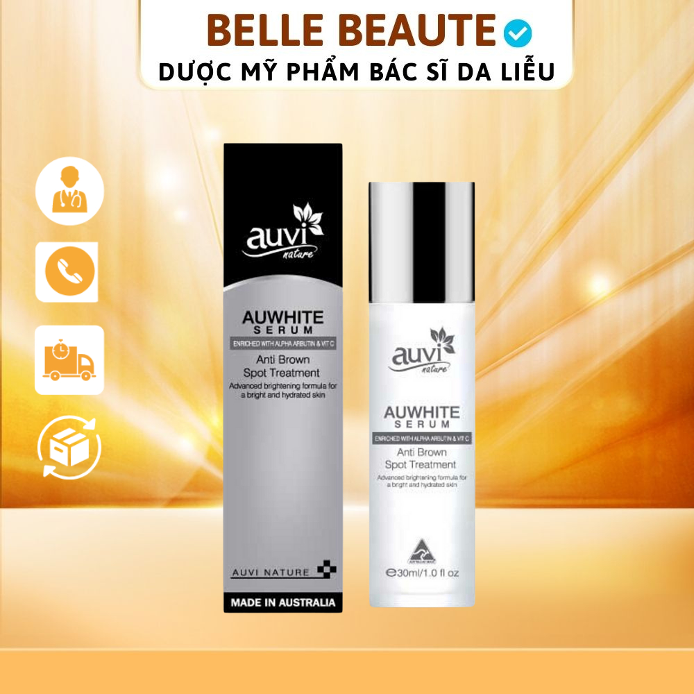 Serum giảm thâm nám, đốm nâu AUVI NATURE AUWHITE SERUM Chứa Alpha Arbutin 30ml làm đều màu da